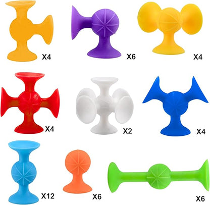 48 Piece Suction Cup Toys Construction Set, Silicone Building Blocks DIY Blocks - Sucker Toy are Fun Bath Toys, Fidget Toys for Toddlers 3-5 Old Boys and Girls