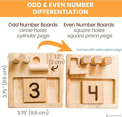 LITTLE BUD KIDS Counting Pegs - A Ten Frame Math Game with Addition and Subtraction Flash Cards, A Wooden Montessori Math Toy & Math Manipulatives Number Peg Boards for Kids 3 4 5 6 7