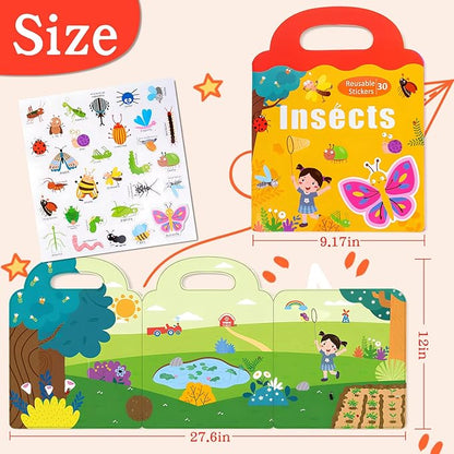 Magnetic Portable Playboard Insect Park Theme Reusable Sticker Book for Toddler, Refrigerator Magnet Educational Learning Toys Travel Stickers Activity Books for Kids Girls Boys Age 3+ Birthday Gifts