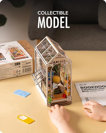Rolife DIY Book Nook Kit Garden House, DIY Miniature Booknook Kit 3D Creative Decorative Bookend Bookshelf Insert 3D Puzzle for Adults, Halloween/Christmas Decorations/Gifts for Adults (Garden House)