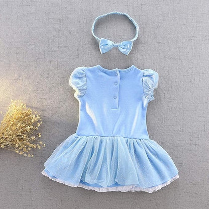 Dressy Daisy Princess Onesie Romper Fancy Dress Costume Halloween Birthday Bodysuit Outfit with Headband for Infant Baby Girl