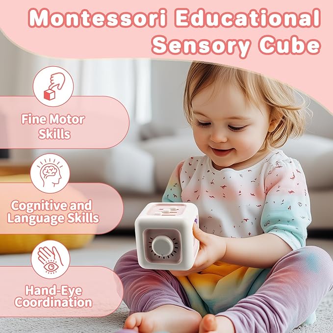 Busy Board for 1 Year Old Boy Gifts, Activity Cube Montessori Toys for Babies 12-18 Months, Car Travel Airplane Sensory Toys for Toddlers 1-3, Birthday Gifts for 1 Year Old Boys Girls