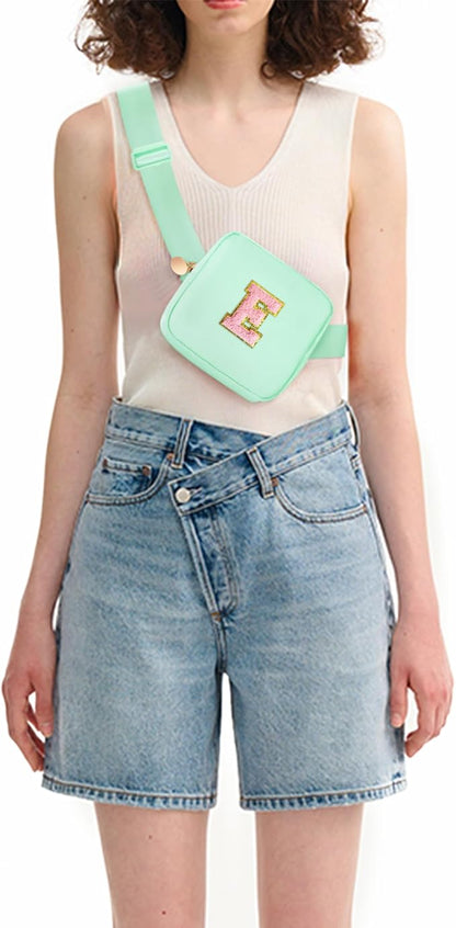 Mini Belt Bag Fanny Pack with Initials Letter Patch Small Crossbody Bags Cute Stuff Birthday Gifts for Teenager Girls Trendy Stuff for Teens - Light Green,E