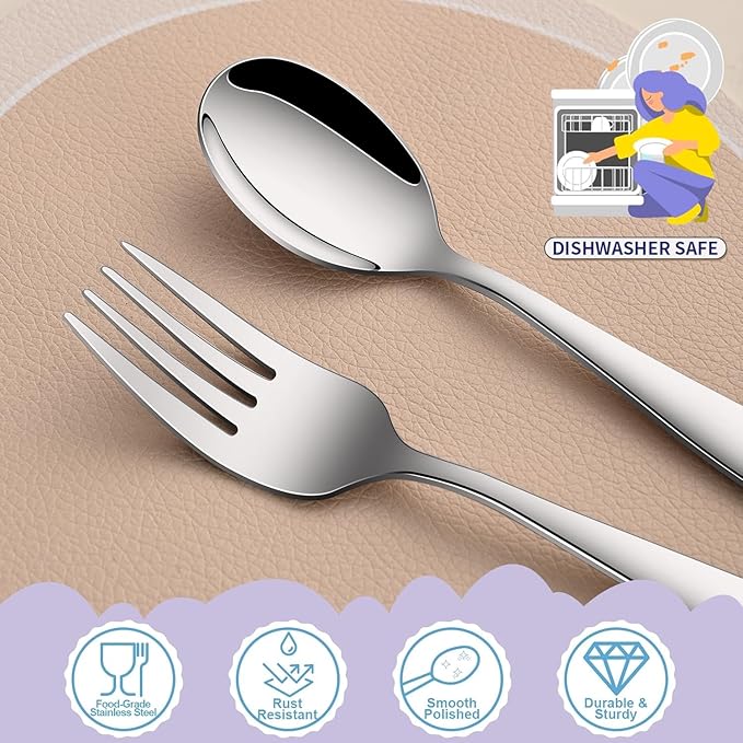 Toddler Eating Utensils Set,Set Of 12 Food Grade Stainless Steel Silverware Sets For Kids,Dishwasher Safe Children Small Metal Spoons And Forks Flatware Sets
