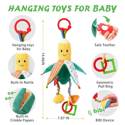 Jollybaby Baby Rattles Hanging Toys for Car Seat Crib Stroller Gym, Montessori Sensory Plush Vegetable Toys for Baby 0-3-6-12 Months with Ring Bell Crinkle and Teether, Newborn Baby Shower Gifts