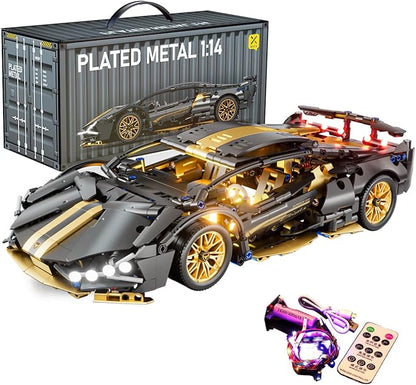 Sport Race Car Building Block Sets for Adults Boys,Black Technical Racing Supercar Toys Kits with LED Light Collectible 1:14 MOC Model Construction Birthday Gifts for Teens Age 8-12 12-16,14+