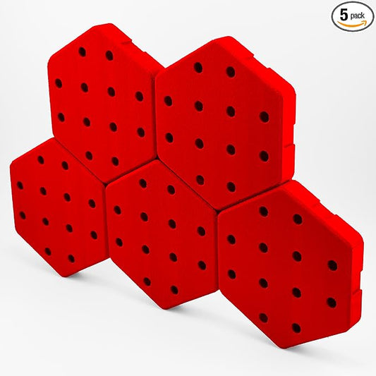 Hexagon Pegboard Tiles, 4.5"x4" each, 5-Pack, Normal-Sized Holes, Make Custom Designs, Easiest to Mount, Expand Existing Pegboard or Fill In Unused Space, Hexboard (Flame Flash Red, 4-inch)