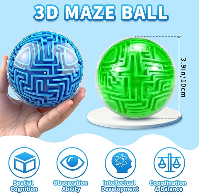 2 Pack 3D Puzzle Maze Ball, Memory Sequential Gravity Cube Balls Educational Toys for Kids Teens & Adults, Hard Challenges Game Lover Tiny Balls Brain Teasers Game Gifts