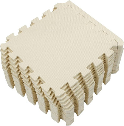 Yostrong® 18 Tiles Interlocking Puzzle Foam Baby Play Mat with Straight Edges for Playing - EVA Babies Crawling Mat | Rubber Floor Work Out Mats for Home Gym. Beige. YOC-Jb18S18