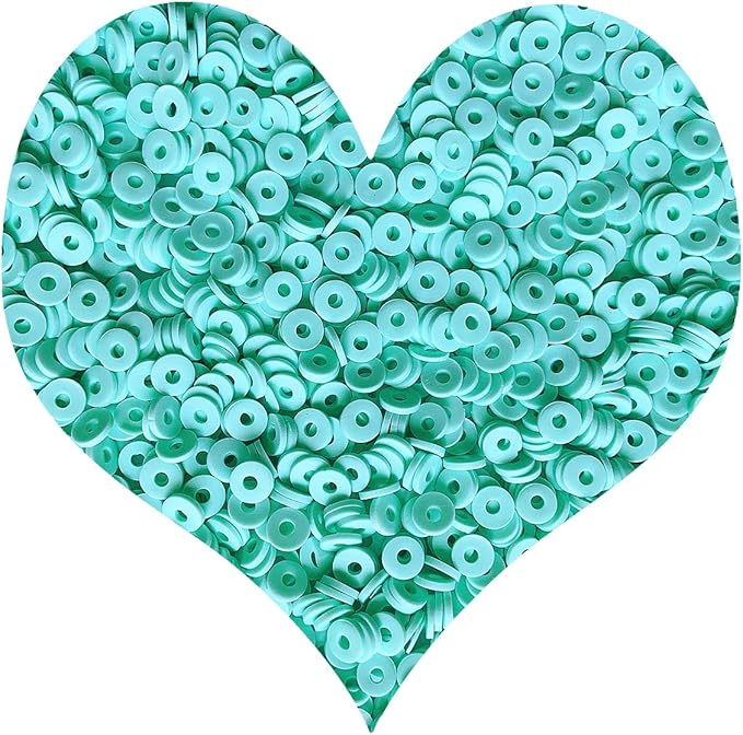 3000Pcs Clay Beads Flat Round Polymer Bead Vinyl Heishi Beads Flat Round Polymer Bead Flat Clay for Jewelry Making Necklace Bracelet (06-Lake Blue)