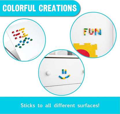 KOMARC GAMES StickiKubes, Mini Stacking Cubes That Stick to Anything, Non Toxic Kid Safe Sticky Blocks, Creative Construction Toy - 125 Cubes, 4 Colors, Tub