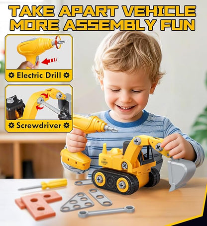 Lehoo Castle Kids Tool Set with Electric Toy Drill and Tool Box, Construction Toys for 3 Year Old Boys Birthday Gift, Pretend Play Toddler Tools for 3-5 Years Old (Yellow)