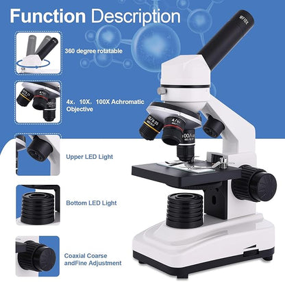 Microscope for Adults & Kids, 40X-2500X High-Power Compound Microscope for Students, School Lab & Home Schooling,Equiped with Slides Set & Phone Holder