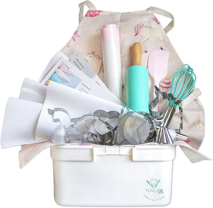 Tovla Jr. Kids Baking Gift Set with Storage Case - Unicorn Baking Gift Set for Kids-Real Cooking Utensils for Cookie, Cupcakes and Decorating