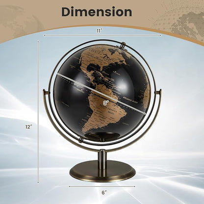 Goplus 9-Inch Metallic Black World Globe, 720° Rotating Earth Globe w/Metal Stand, Educational Learning Toy, Teaching Gift for Kids, Modern Desktop Decoration for Home, Office, School