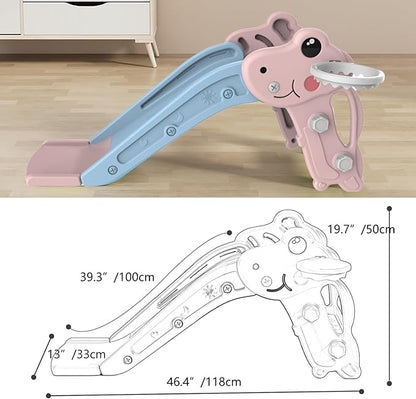 Toddler Slide,Kids Slide Playset for Toddler,Indoor Outdoor Slide Toddler Playset with Ball & Hoop, and Non-Slip Steps,Gift for Boys and Girls 1-3 Years (Pink)