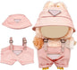 Clothes for 6.7in Plush Doll(NO Doll), Hat & Overalls Set with Triangular Badge, Handcrafted 2-Piece Clothes Set, Fashion Cute Outfit for Dolls Accessories(Pink)
