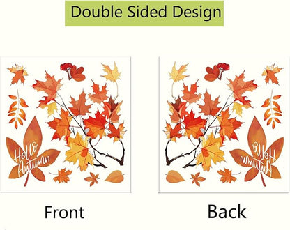 Autumn Pumpkin Window Stickers, Autumn Maple Leaf Decoration Stickers, Thanksgiving Harvest Window Stickers, Double-Sided Printing Suitable for Holiday Decoration
