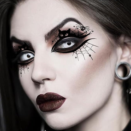 24pcs Halloween Face Temporary Tattoo, Upper & Lower Lash Designs Waterproof Fake Tattoos Stickers with Spooky Motifs for Men & Women Stage & Festive Looks & Cosplay Party Realistic Face Makeup