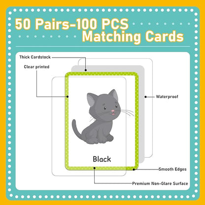 gisgfim 50 Pairs Opposites Memory Matching Game Sight Words Concentration Memory Card Educational Game for Kids Preschool Learning Educational Ages 3-8 A Fun & Fast Gift Activities Matching Games