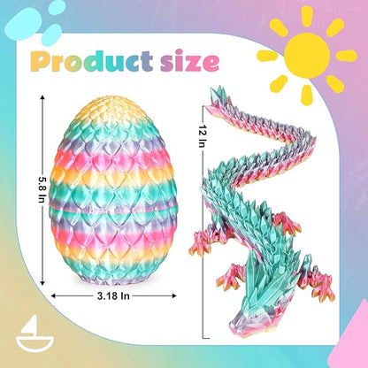 Dragon Eggs with Dragon Inside, 3D Printed Surprise Funny Gifts for Kids, Articulated Dragon Fidget Toys for Adults, Executive Desk Toys Office Room Décor (Pastel Rainbow, M-Size)