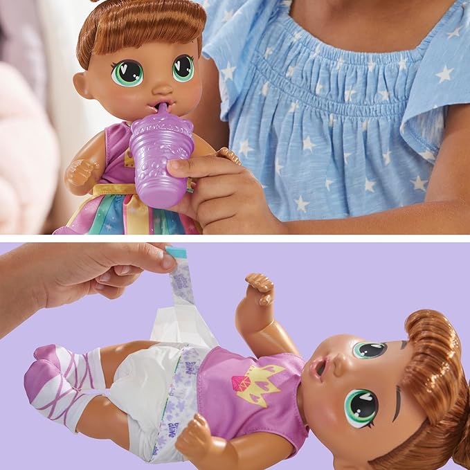 Baby Alive Super BFF Sophia Sparkle Brown Hair Dress Up Baby Doll Playset, 11 Inches, Toys for 3 Year Old Girls & Boys & Up (Amazon Exclusive)