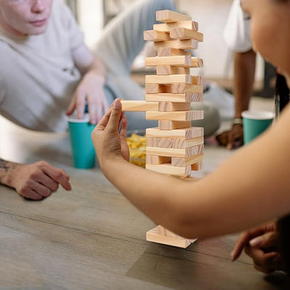 GOTHINK Tumble Tower Game for Kids and Adults, 54pcs Wooden Board Stacking Game for Family Games Night, Classical Wood Blocks Game, Standard Size