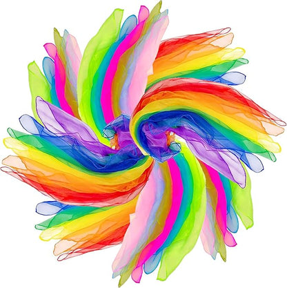 24 Or 48 Pcs Juggling Scarves for Kids Play, 12 Colors Play Silks for Kids, Silk Square Play Scarves for Toddlers