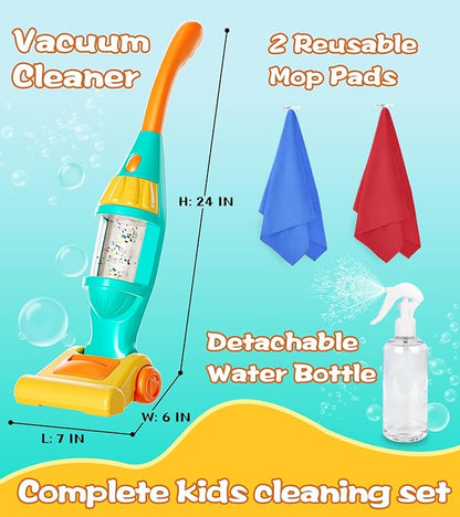 Toddler Vacuum Toy That Works with Lights & Sounds, Pretend Play Toy Vacuum for Toddlers 3-5 Years Old, Baby Vacuum for Boys Girls, Kids Vacuum Cleaner Cleaning Toys with Spray Bottle, 2 Towels