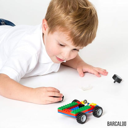 Barcaloo 400 Piece Wheels and Axles Sets, Building Bricks Car Parts and Pieces Kit - Car Building Set with Wheels, Axles & Windshields and Bonus Bricks