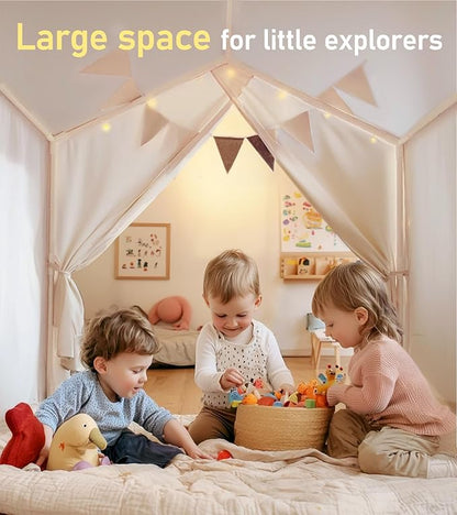 Kids Tent, Play Tent with Star Lights, Large Play Tents with 2 Windows, Kids Playhouse Indoor & Outdoor, Reading Nook, Christmas Toddler Tents for Girls & Boys, 52" x35" x 51", Cream