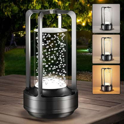 Portable Table Lamp for Outdoor Indoor: Cordless Rechargeable Desk Lamp with 3 Color Stepless Dimmable - Metal Battery Operated Small Lantern Light for Restaurant/Bedroom/Bar/Coffee Shop/Camping