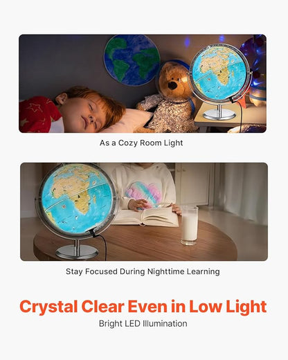 VEVOR Educational World Globe, 10 in/254 mm, Interactive Globe for Kids, with AR Golden APP, 720° Rotation, LED Night Lighting, 197 National Geographic Knowledge, STEM Toy, for Children Ages 4–10