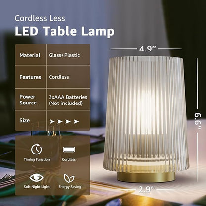 Dolita Battery Operated Glass Lamp, 2-Pack Small Table Lamps with Timer, Bedside Lights for Home Decor Living Room, Office, Bedroom
