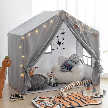 Kids Play Tent with Mat, Razee Large Playhouse Tent Indoor, Play House Kids Tent Castle for Girls Boys, Play Cottage (Grey)