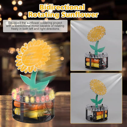 Sunflower Soldering Project, ICSTATION Light Chasing Sunflower Soldering Practice Kit with RGB LED Flashing Lights DIY Rotating Sunflower Electronic Kit for Teenagers School Students Education