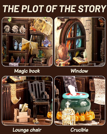 Book Nook Kit - DIY Miniature House Dollhouse 3D Puzzles for Adults and Teens - Gifts for Family and Friends Bookshelf Decor Tiny House Model Build with LED Light (AW01-002)