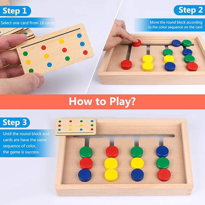 Montessori Learning Toys Slide Puzzle Color and Shape Matching Logic Puzzles for Kids, Preschool Educational Wooden Brain teasers Toy for Child Kids Age 3 4 5 6 7