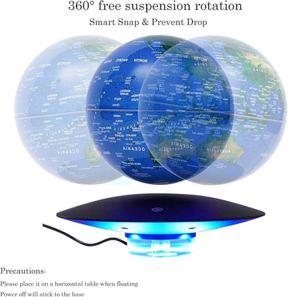 6" Magnetic Levitating Globe, 360°Rotating Geographic Globes Levitating Globes with LED Light Floating Magnetic Levitation Floating Globe for Desk Home Office Study Room(Dark Blue+Black/Style B)