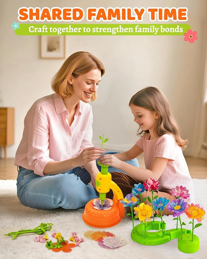 DIY Art Flower Toys Include Extra Accessories Set, Arts and Crafts Activity Kit for Kids, Flower Garden Building Toys for Girls, Birthday Gifts for 3 4 5 6 7 8 9 10 11 12 Year Old Girls(Orange)