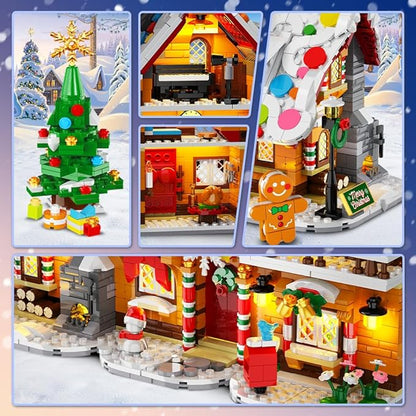 HOGOKIDS 2025 Advent Calendar Gingerbread House Mini Building Set with Light, 24 Days Countdown 3 Style Christmas Village Blocks Toy with Xmas Tree, for Adults Kids Boy Girls Ages 10+