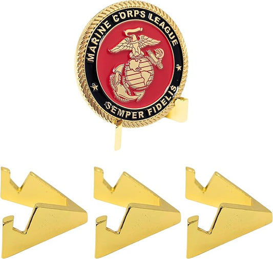 Generic Chevron Military Challenge Coin Display Stand - Solid Metal with Anodized Finish - US Vet. Business (Gold)
