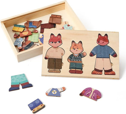 Wooden Puzzles for Toddlers Animal Dress-up Puzzle, Toddler Puzzles, Kids Learning Educational Montessori Toys for 3 4 5 Year Old, Gifts for Boys Girls(Family of 3)