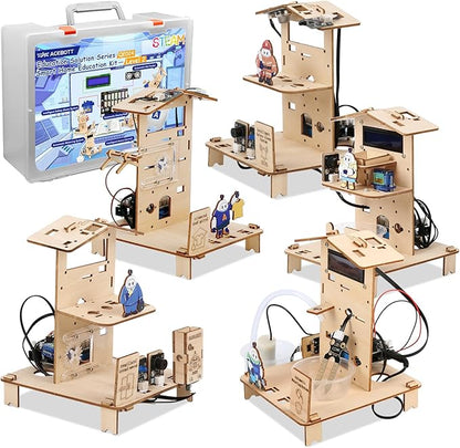 5-in-1 ESP32 STEM Kits for Kids Age 8-12, Wooden 3D Puzzle Toys Smart Home School Educational Science Building Kit for Students, Engineering Model Kits Birthday Gift Craft for Teen Boys Girls
