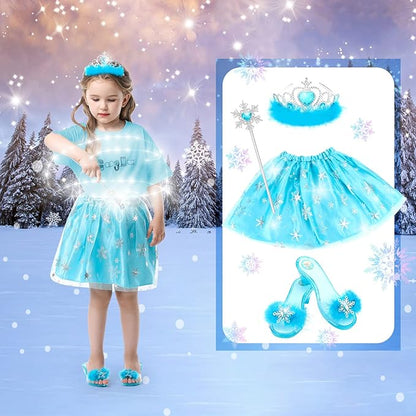 Princess Dress Up Shoes Set, Girls Dress Up Toys Toddler Jewelry Boutique Kit, 3 Themes of Unicorn Mermaid Ice Princess Costumes Set, Pretend Play Gifts for Little Girls Aged 3-6 Years Old