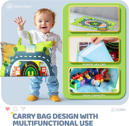 Soft Rubber Toy Figure Car for 1 Year Old Boy with Playmat (Storage Bag)|12 PCS Cartoon Cars Baby Toys for 12-18 Months & Toddler Age 1-2|First Birthday, Valentine Gift for 1 2 3 Year Old Boy