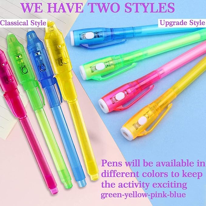 iGeeKid 32 Pack 2 Style Invisible Ink Pen with UV Black Light Party Favor for Kids 8 12 Secret Spy Pens Magic Disappearing Ink Markers Clasroom Prize Birthday Gifts Halloween Goodie Bags Stuffers
