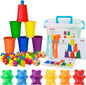 Bmag Counting Bears with Matching Sorting Cups,Pre-School Math Learning Games with 2 Dices,Color Recognition STEM Educational Toy for Toddler Bonus Tweezers, Storage Box, Activity Cards