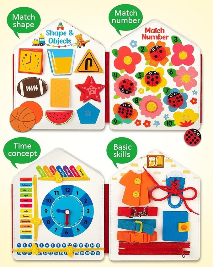 Coogam Toddler Felt Montessori Busy Book, Activity Busy Sensory Boards Fine Motor Skill Quiet Book Car Travel Busy Binder Autism Toys Preschool Learning Educational Toy Gift for 3 4 5 Year Old Kids
