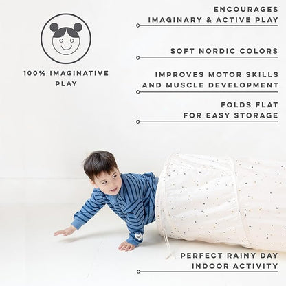 3 Sprouts Kids Play Tunnel - Pop Up Collapsible Tunnels with Recycled Fabric - Fun Crawling Tunnel for Toddler, Baby, Children to Crawl Through, Gross Motor Toy for Indoor Play - Terrazzo Beige